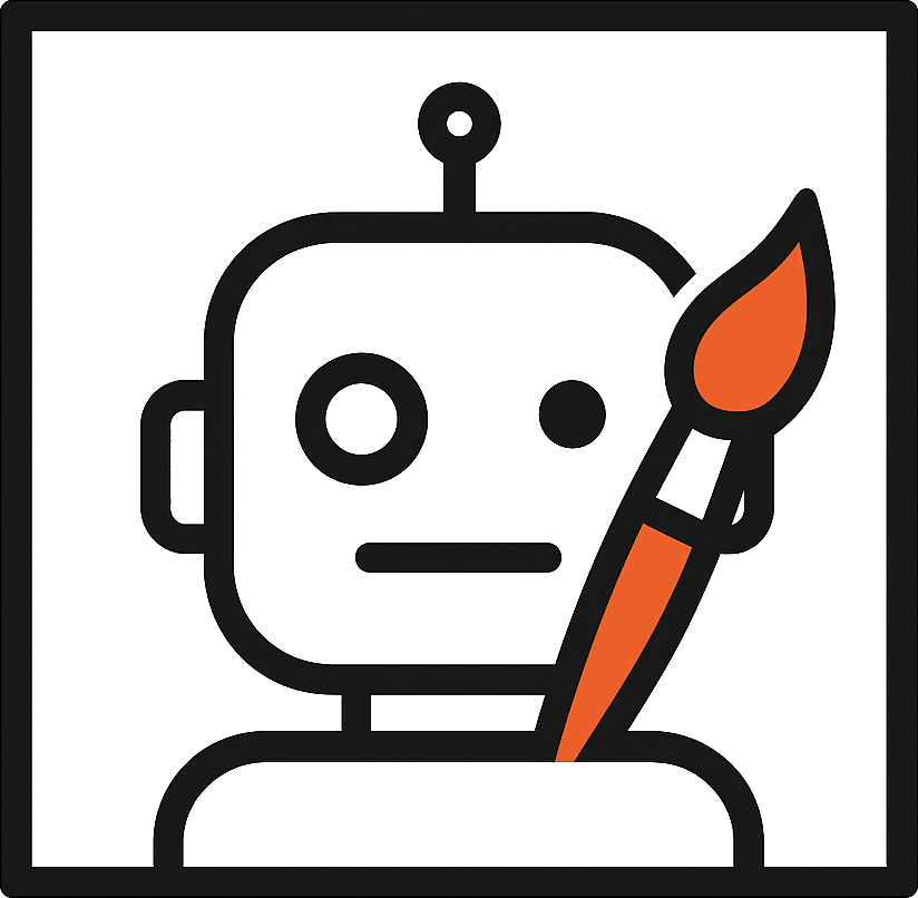 Profile image of the Rob Arted mascot. Image of a Robot with a paint brush